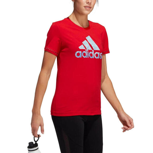 adidas Womens Badge of Sport Cotton Logo T-Shirt Scarlet Red Size M - Picture 1 of 3